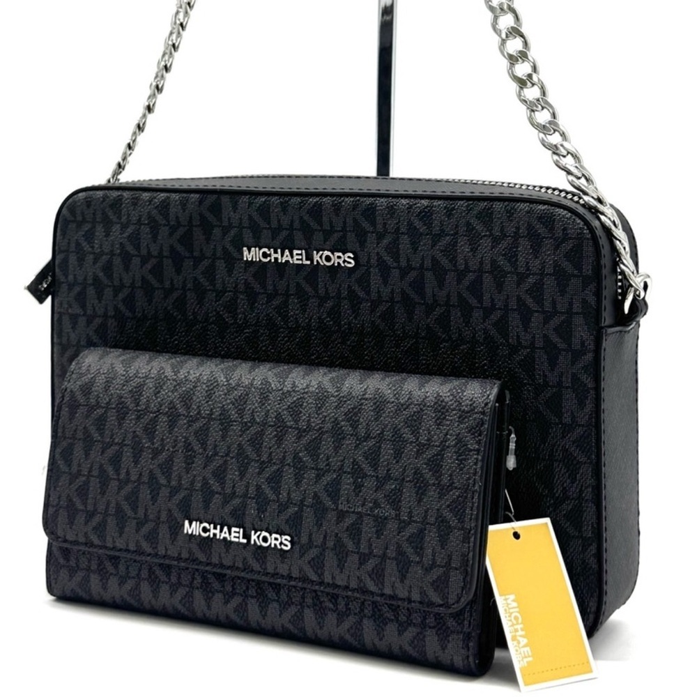 Michael Kors Large Jet Set Travel Logo Crossbody Bag & Matching Trifold Wallet - Picture 1 of 13